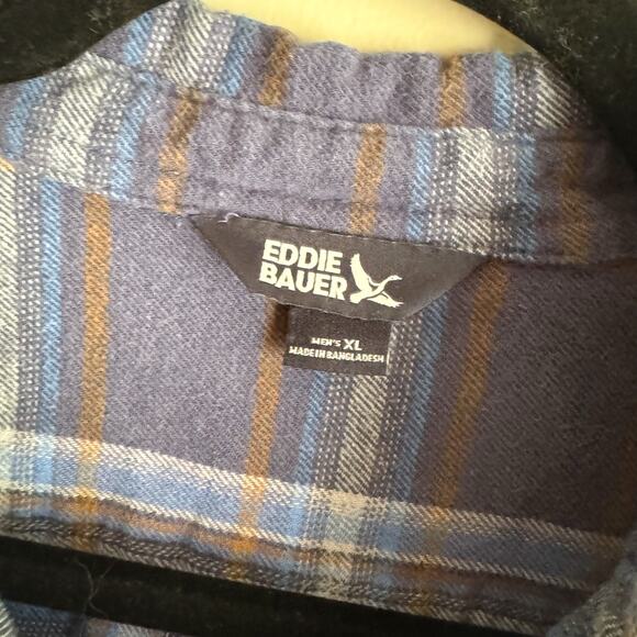 Eddie Bauer Blue + Brown Plaid Lightweight Flannel Button Up - XL - Picture 3 of 7